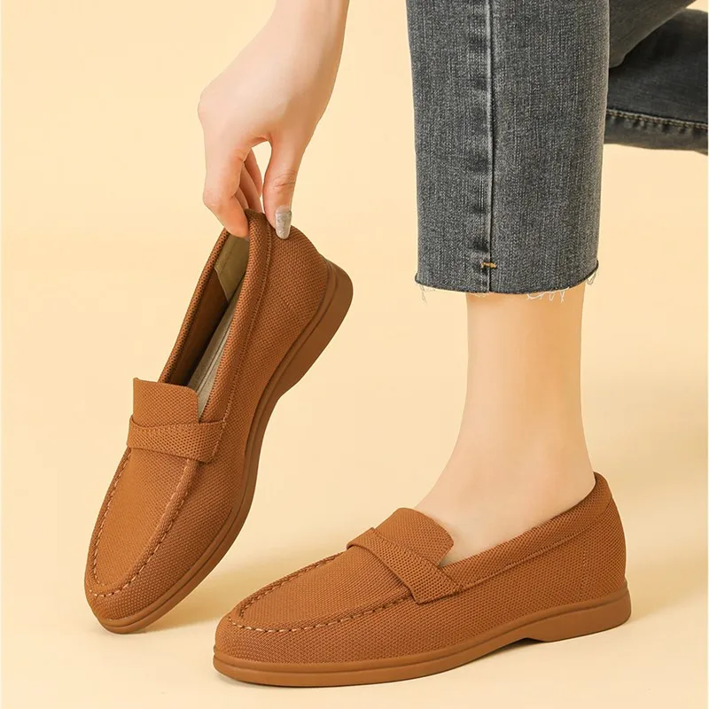 

DIMANYU Women's Loafers Knitted 2025 New Spring Slip-on Loafers Women's Casual Flat Large Size Ladies Shoes