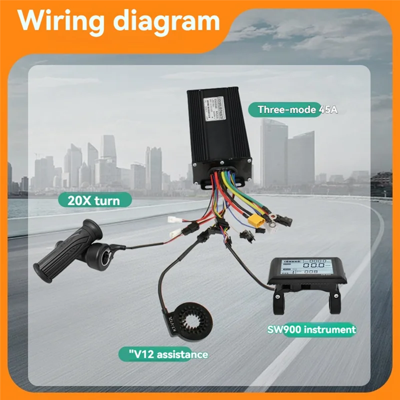 B48B-E-Bicycle Three Mode Controller Set 45A 36V 48V 52V Sine Wave Controller SW900 Display LCD Screen E-Bicycle Accessories