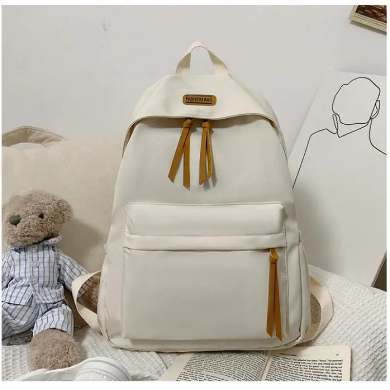 New Backpack Women's Solid Color 5 Color Junior High School Senior High School Student Schoolbag Simple Large Capaci School Bags