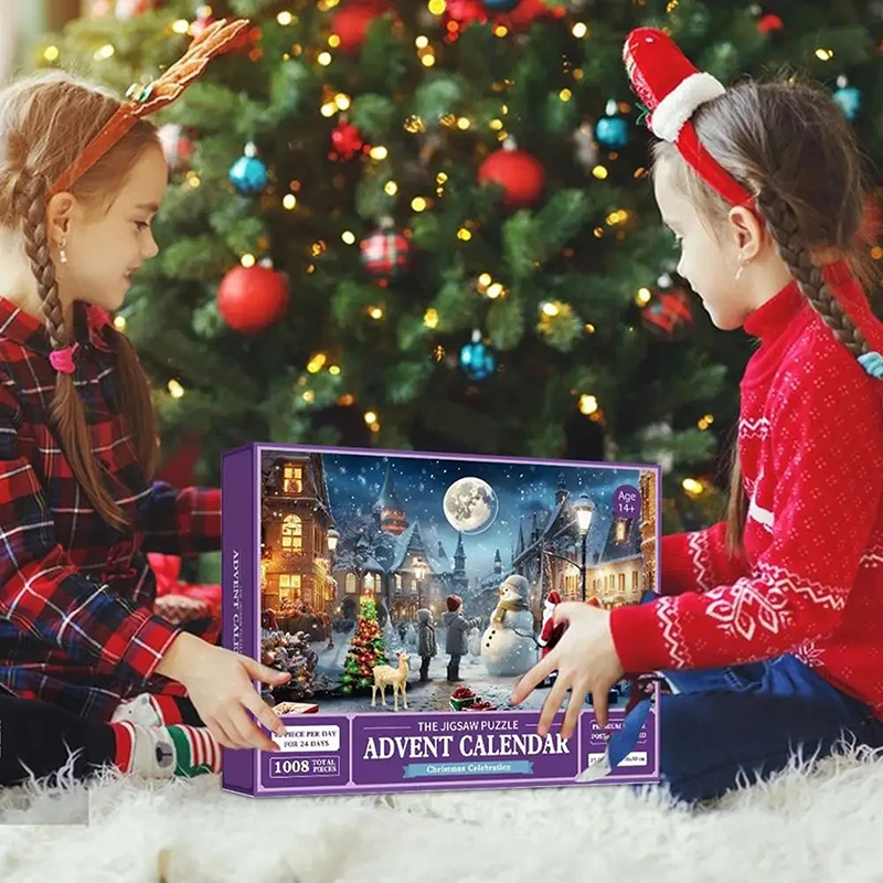 Christmas Countdown Calendar 2023 Snowy Night Scene Puzzle Advent Calendar Box Kids Home Gift Holiday Decoration