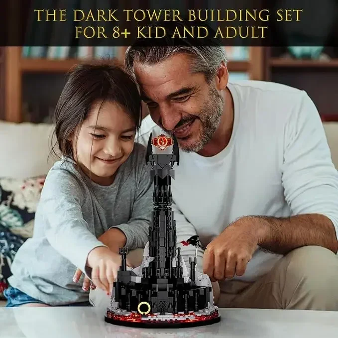 MOC Lorded Ring Gloeiende Kasteel Architectuur Donkere Toren Bouwsteen Set met Verlichting Oog, Game Fans Geschenken (969 STUKS)