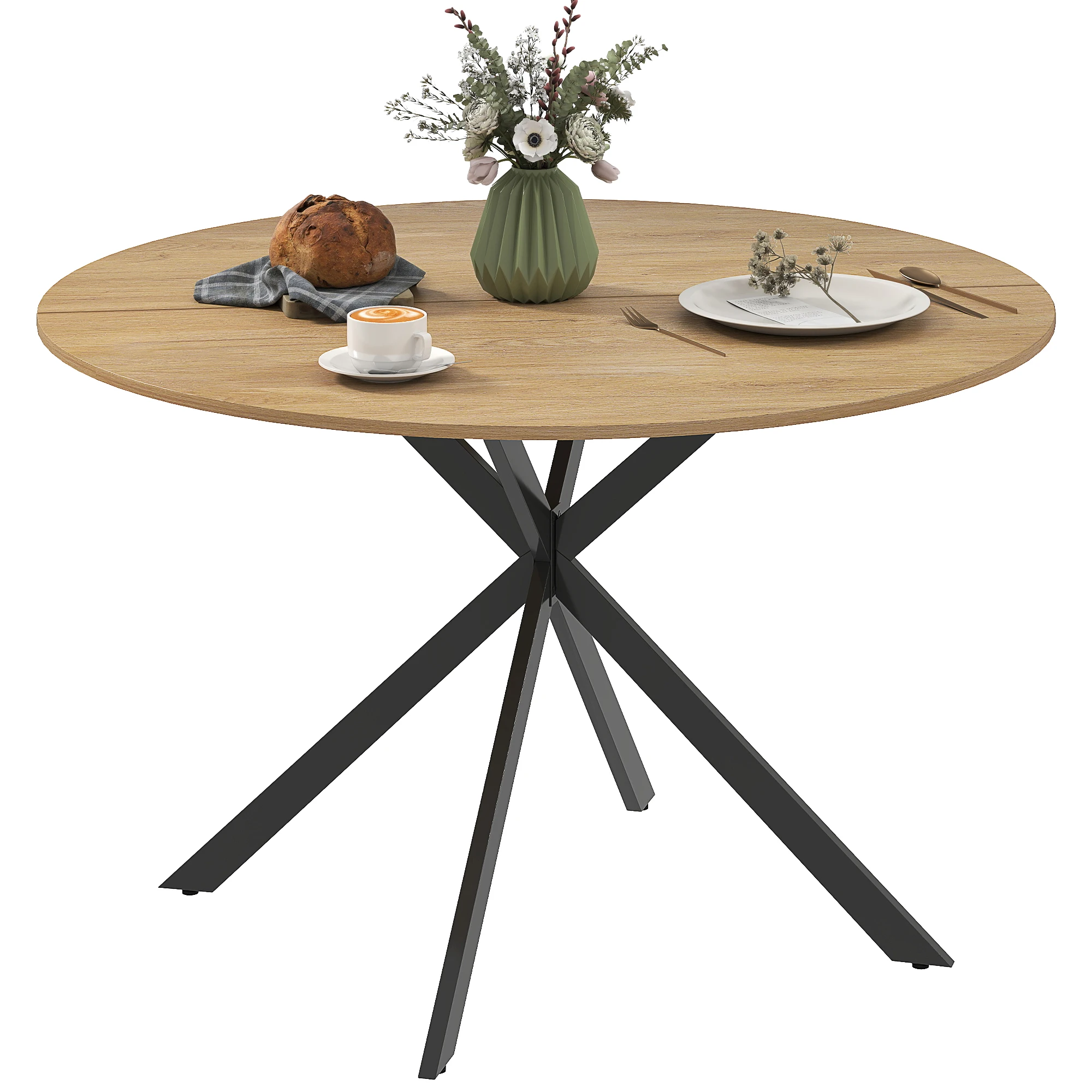 HOMCOM Mesa de Comedor Redonda para 4 Personas Ø120x75 cm Roble