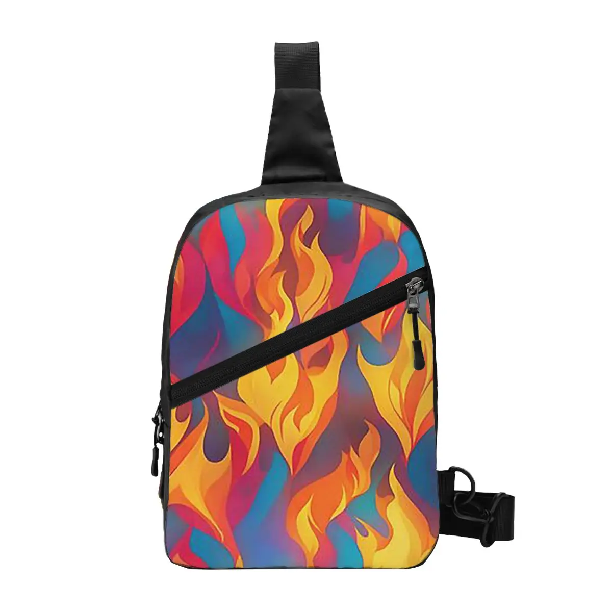 Colorful Fantasy Flames Seamless Pattern, Many Color Fire Chest Bag Men Sling Crossbody Backpack Chest Bag Daypack Shoulder Bag