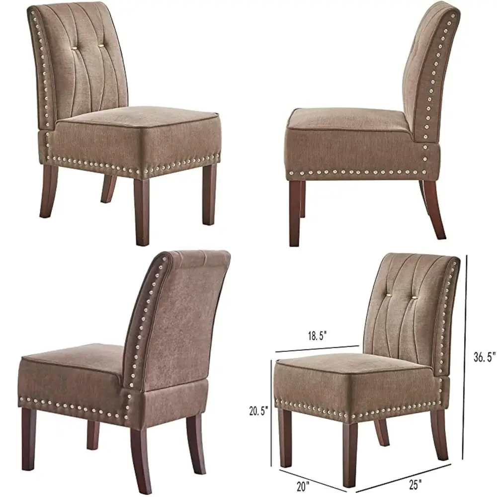 

Contemporary Armless Slipper Chairs with Brown Fabric and Gold Trim Accents