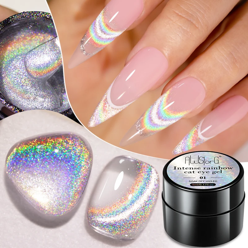 Intensiver Regenbogen-Katzenaugen-Gel 5ml Holographischer Laser Soak-Off UV LED Nagellack für Salon, Zuhause, DIY, Festival, Party, Maniküre-Kunst