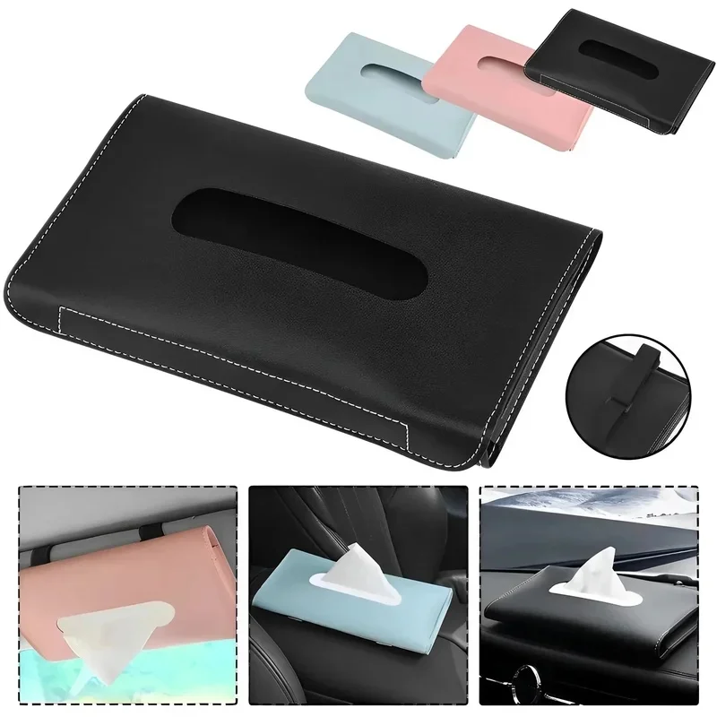 Simple PU Leather Car Tissue Box Car Sun Visor Hanging Tissue Box Holder Dashboard Armrest Storage Organizer Auto Interior