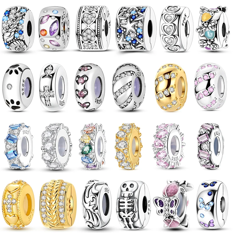 925 Sterling Silver Spacer Charm Beads Crystal Heart Star Butterfly Clip Beads for Bracelet Necklace Women Jewelry Gift