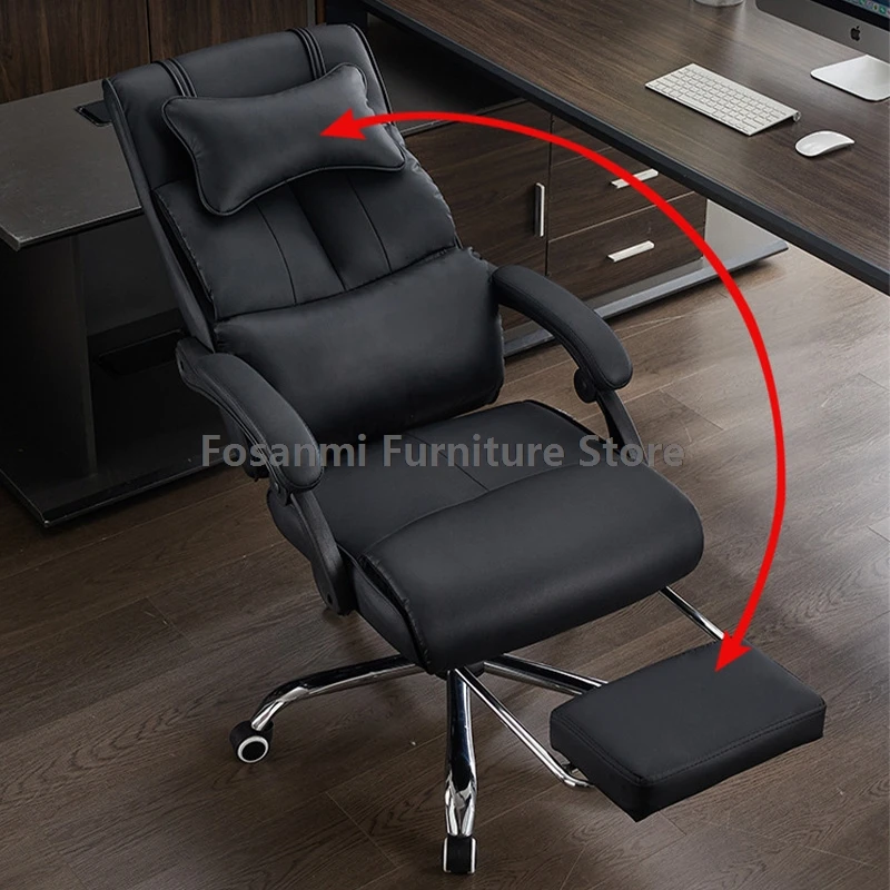 Cadeiras giratórias para jogos em casa, couro moderno, escritório, computador, encosto de cabeça ajustável, simples, estudo, escrita, cadeira com apoio para os pés