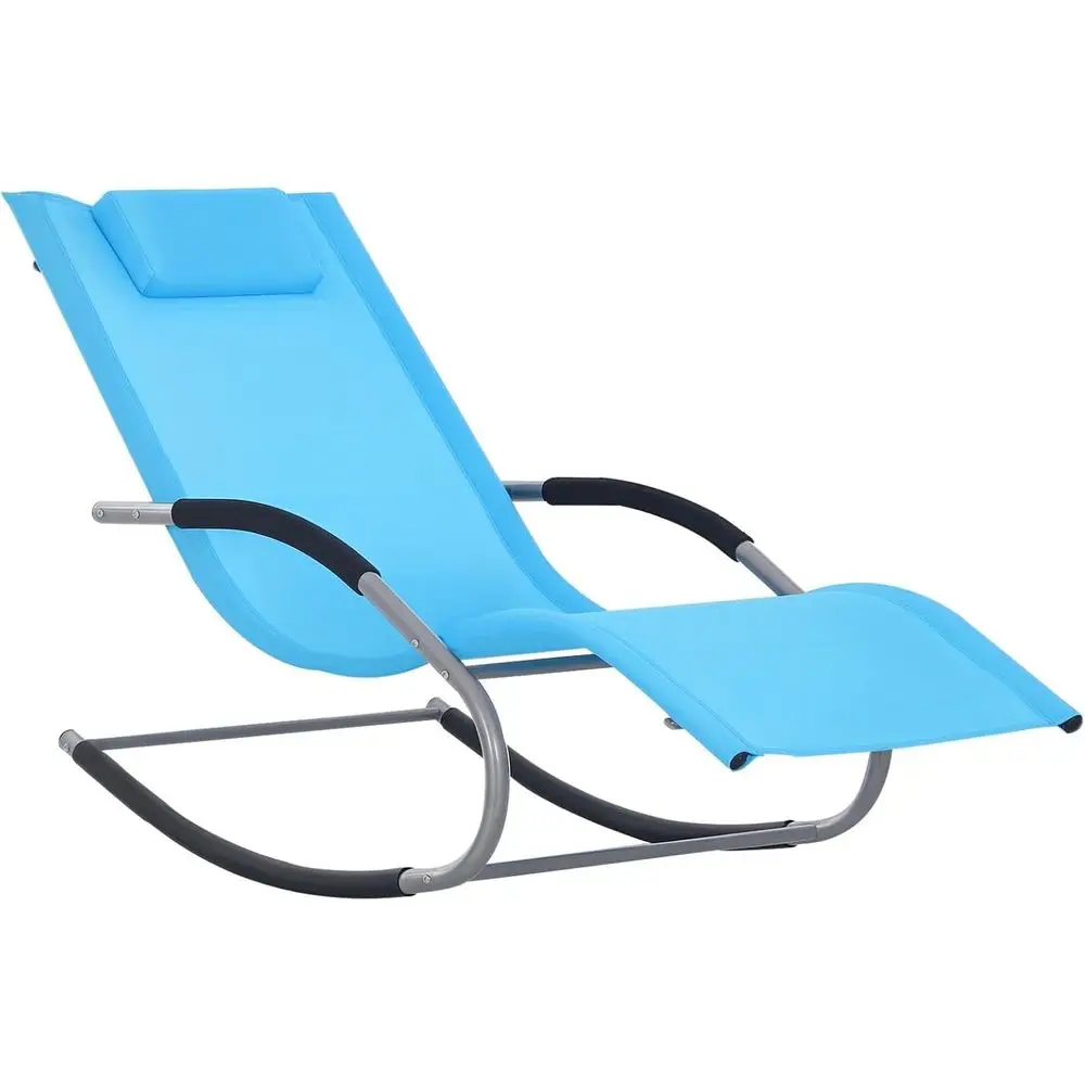 Light Blue Weather-Resistant Outdoor Rocking Chair with Detachable Pillow for Patio, Deck, and Pool