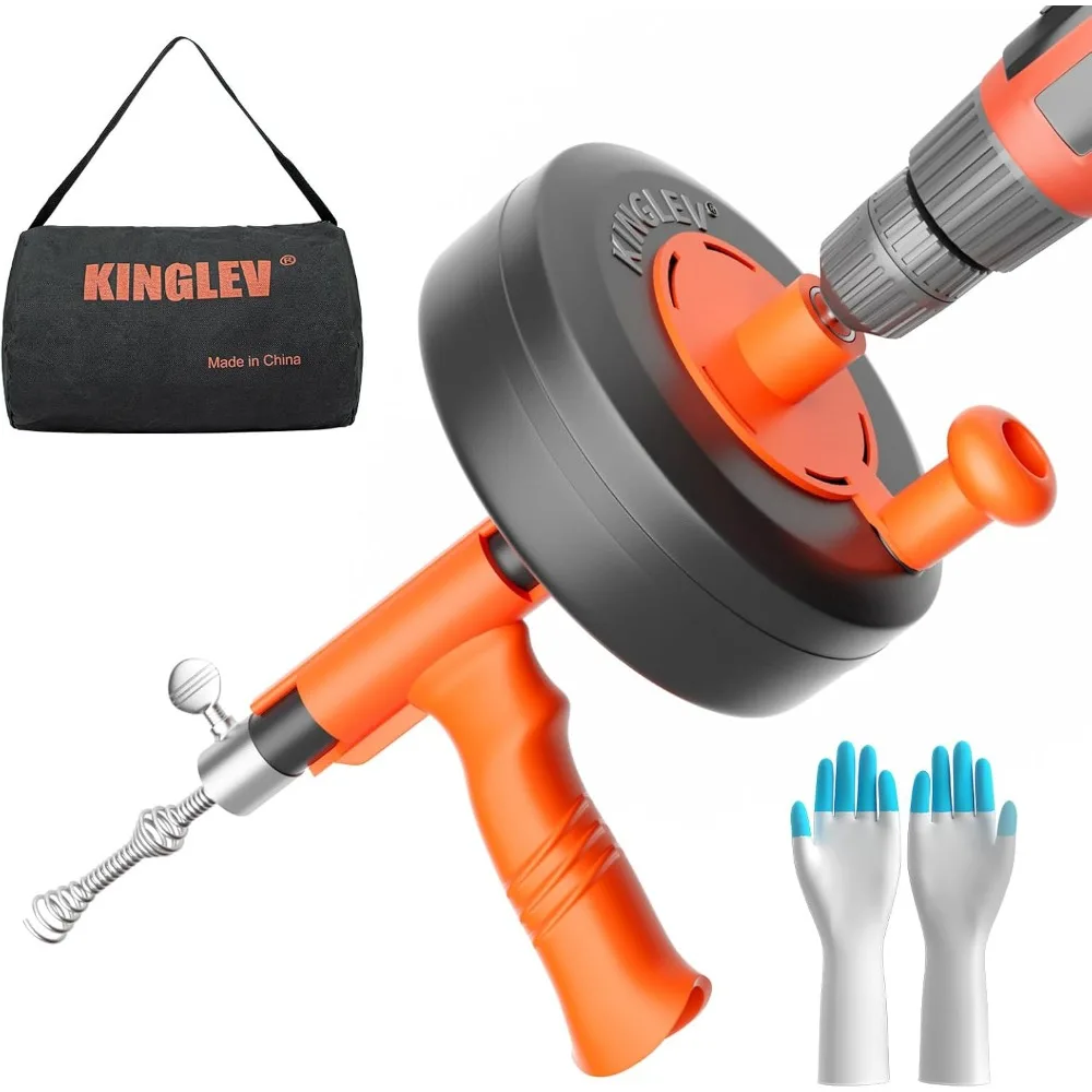 

Сливная змея, гибкий стальной сливной шнек длиной 25 футов с адаптером для сверла, сабо для душа и ванны — без автоматического восстановления или подачи (оранжевый)