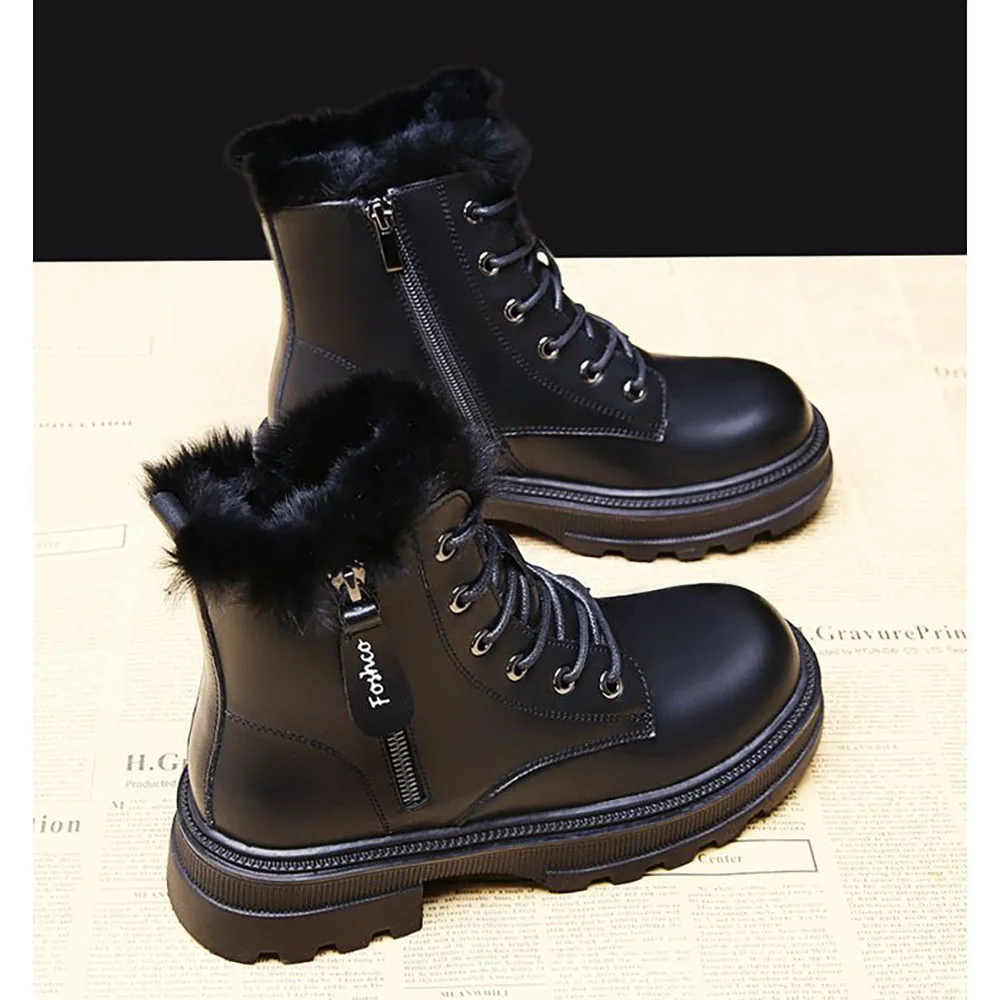 Women'S British Style Boots With Thick Soles And Velvet Winter Warm Women'S Boots