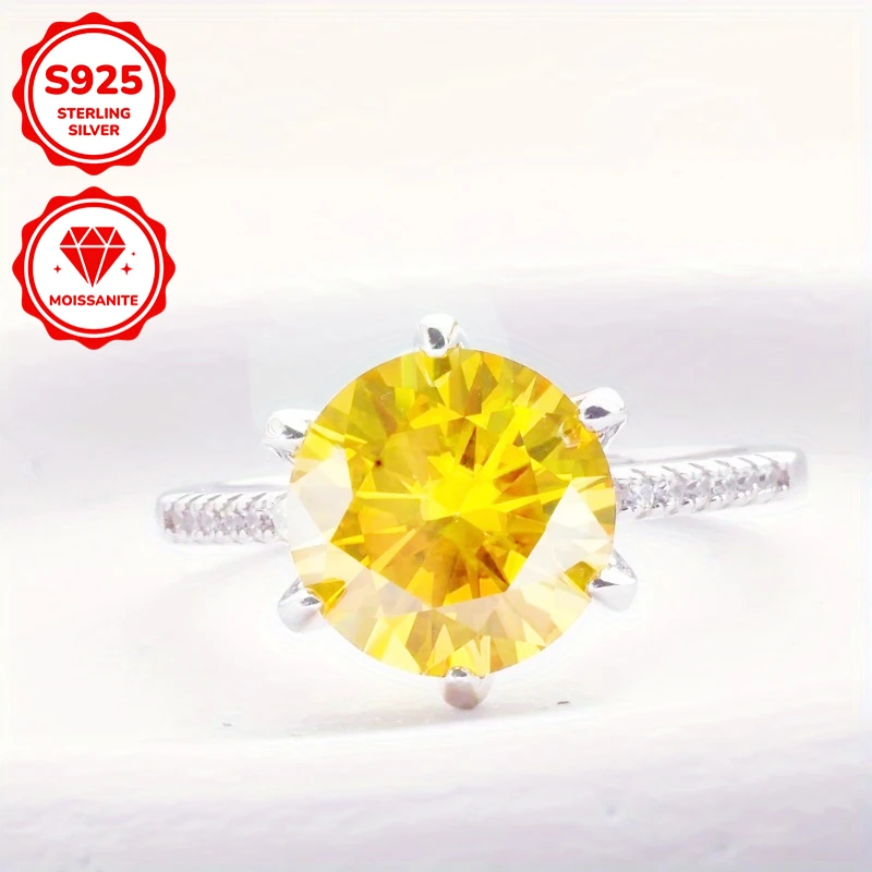 

1pc 5Carat Elegant S925 Ring with Lemon Yellow Moissanite, Perfect for Wedding Proposals and Gifts for Loved Ones.