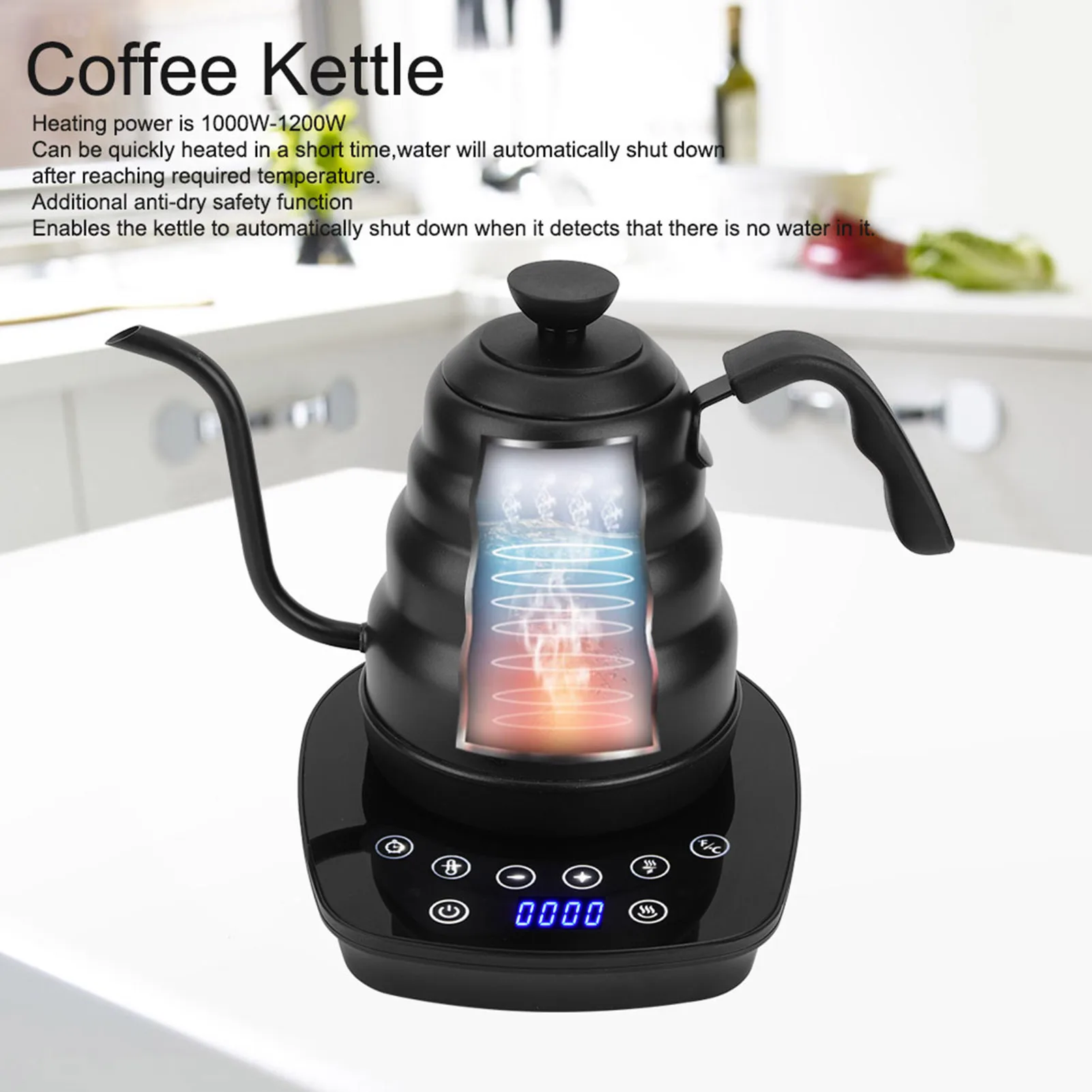 Ketel Listrik Gooseneck Hitam Dengan Layar LCD Kontrol Suhu Presisi Untuk Menyeduh Kopi Teh