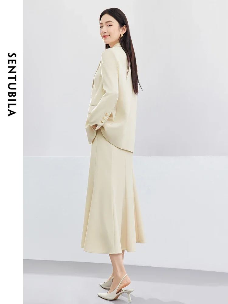 SENTUBILA Office Wear 3 Piece Skirt Sets Women 2025 Autumn Outfits Waistcoat Blazer Trumpet Skirt Suit Lady Clothing 141Z52760