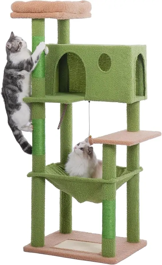 

54” Cat Tree for Large Cats Big Cat Tower with Enlarged Hammock 21.6x17.7” Spacious Cats Condo House, Roomy Top Bed,Multiple Scr