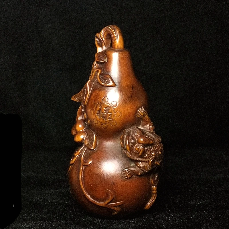 

YIZHU CULTUER ART Size 3 Inch Old Chinese boxwood Hand carved money Jin Chan Lagenaria gourd family Fengshui pendan decoration