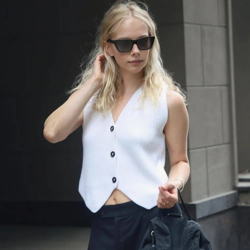 Coletes de malha curta para mulheres, cardigans sem mangas, gola v, colete cinza curto, regata de malha, outwear, primavera, 2022