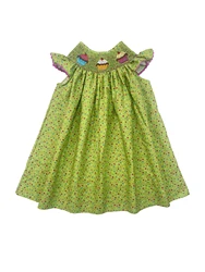 Summer Girls Handmade Smocking Dress Bubble Flying Sleeves Colorful Square Print Cotton Cake Embroidery Soft Outfit Clothing