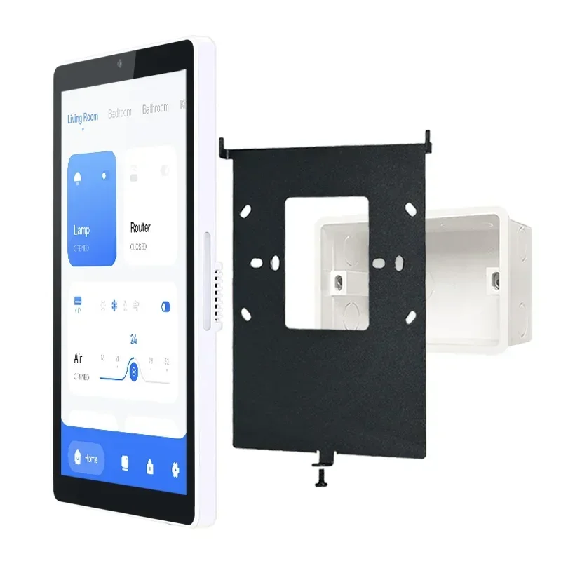 New White 8 Inch Flush Mount In Wall Smart Switch Android 11 t with RS485 Smart Home Control