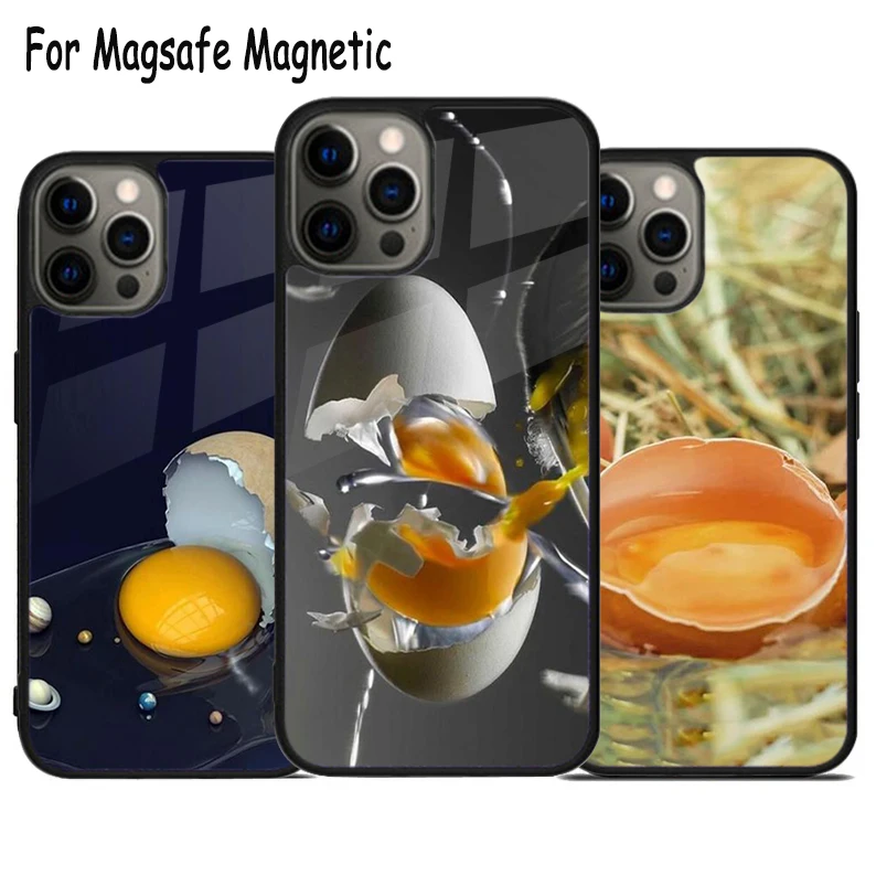 Cracked Egg Yolk Wireless Charge Magsafe Phone Case For iPhone 15 16 14 13 11 12 Pro Max Plus Magnetic Bumper Cover