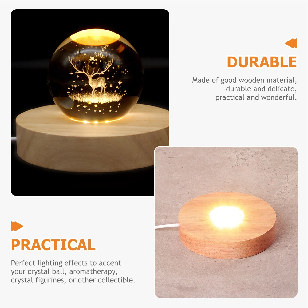

Solid Wood LED Lighted Display Base Crystal Sphere Stand Glass Ball Display Stand for Bedroom Living Room Office Decorative