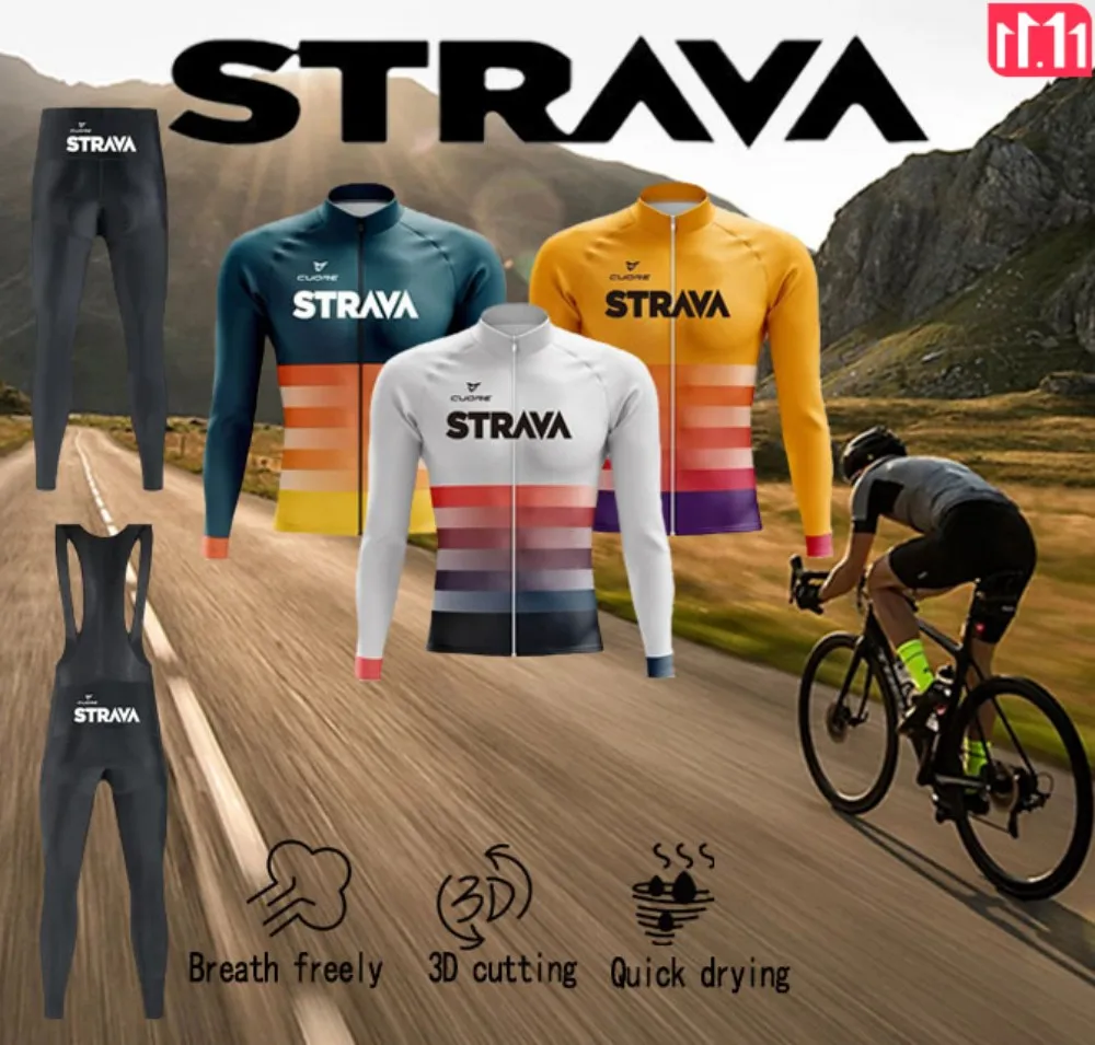 

STRAVA Men's Jacket Jersey Road Mountain Bike Long Sleeve Cycling Cycling Sports Outdoor Camping Christmas Cycling Gear Gifts