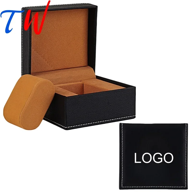 

White Stitching Surface Black Lychee Pattern Plush Brown PU Leather Flip Watch Case Box Customization Logo Watch Box Organizer