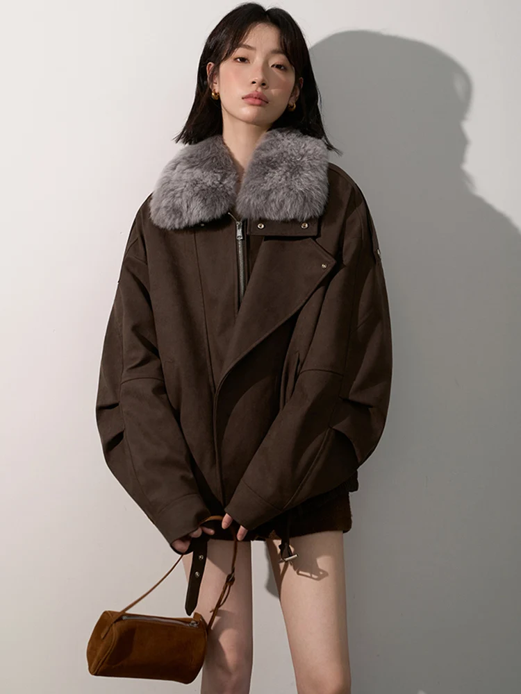 2025 Winter Goose Down Jacket Outwear Natural Real Sheep Lamb Fur Collar Coats Women's Luxury Female Parka Jacket