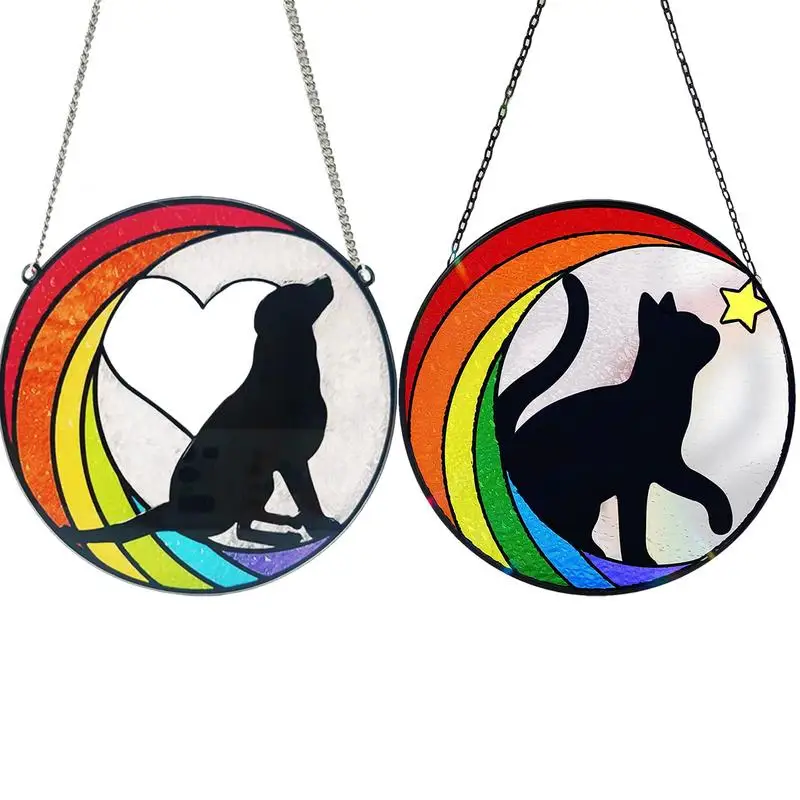 Cat Memorial Suncatcher Rainbow Cat Dog Memorial Hang Ornaments Pet Themed Sympathy Bereavement Black Cat Window Hang Decor For