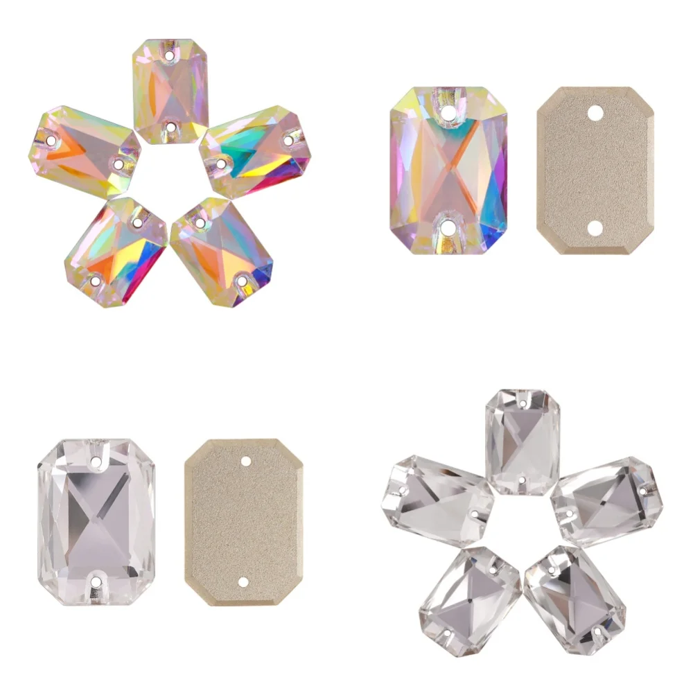 

QIIY Rectangle Octagon High Quality AAAAA Flatback Glass Sew On Rhinestones Glitter Crystal AB Diamond for Clothes Decoration