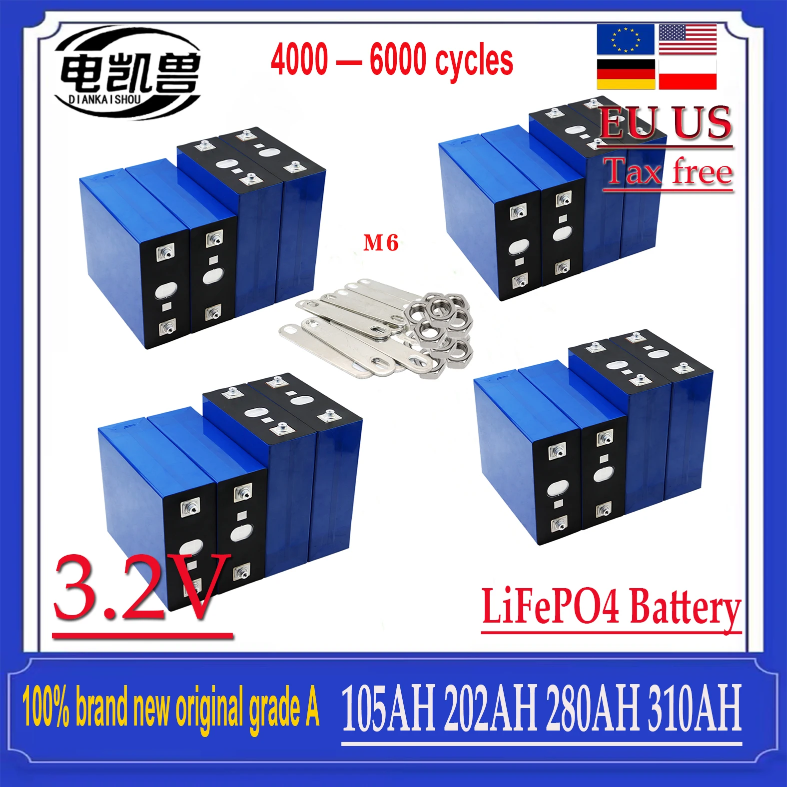 

Brand New Grade A LiFePo4 280Ah 3.2v 310Ah 202Ah 105Ah Lithium Battery Cell Prismatic Li Ion Rechargeable lifepo4 3.2v Batterie