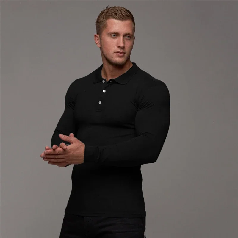 New Brand Cotton Breathable Men\'s Polo Shirt Fitness Men Cotton Long Sleeve Poloshirt Brands Clothing Autumn Mens Polo Shirts