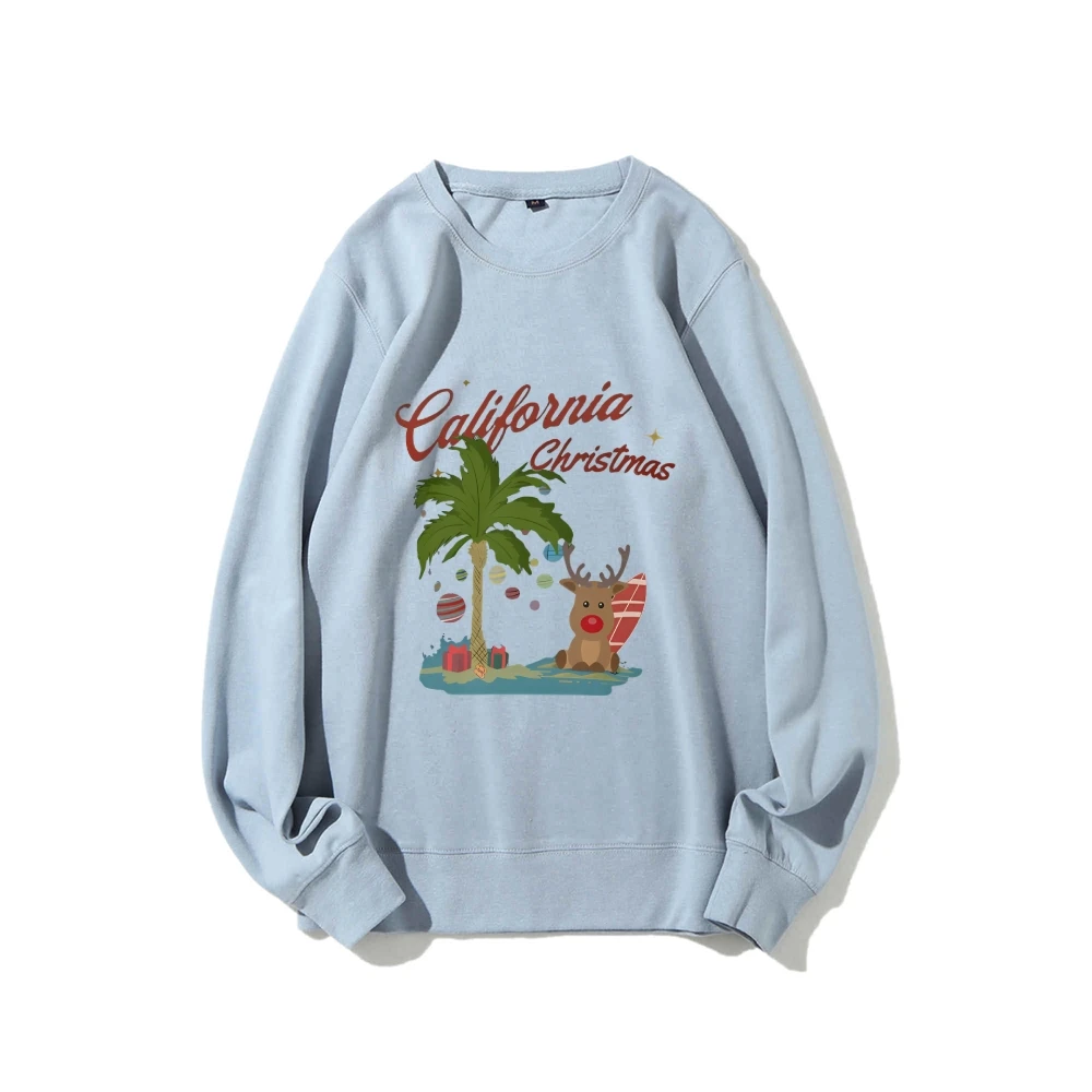 

California Christmas Casual Crewneck Sweatshirt Enjoy the Festive Long-Sleeve Shirt Palm Tree Reindeer Gift Boxes Christmas Top