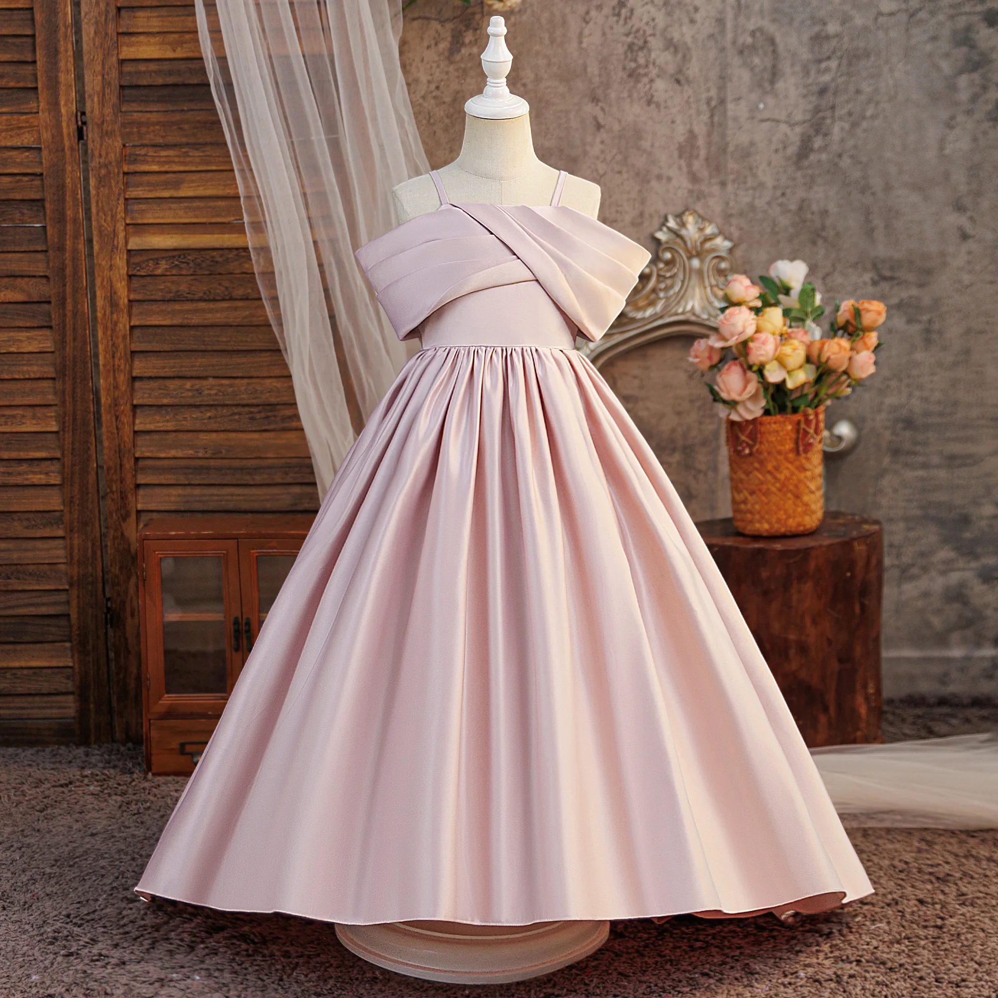 Elegant Fold Bridesmaids Party Girls Dress Formal Wedding Birthday Prom Gown Gala Girl Graduation Pageant Princess Evening Dress