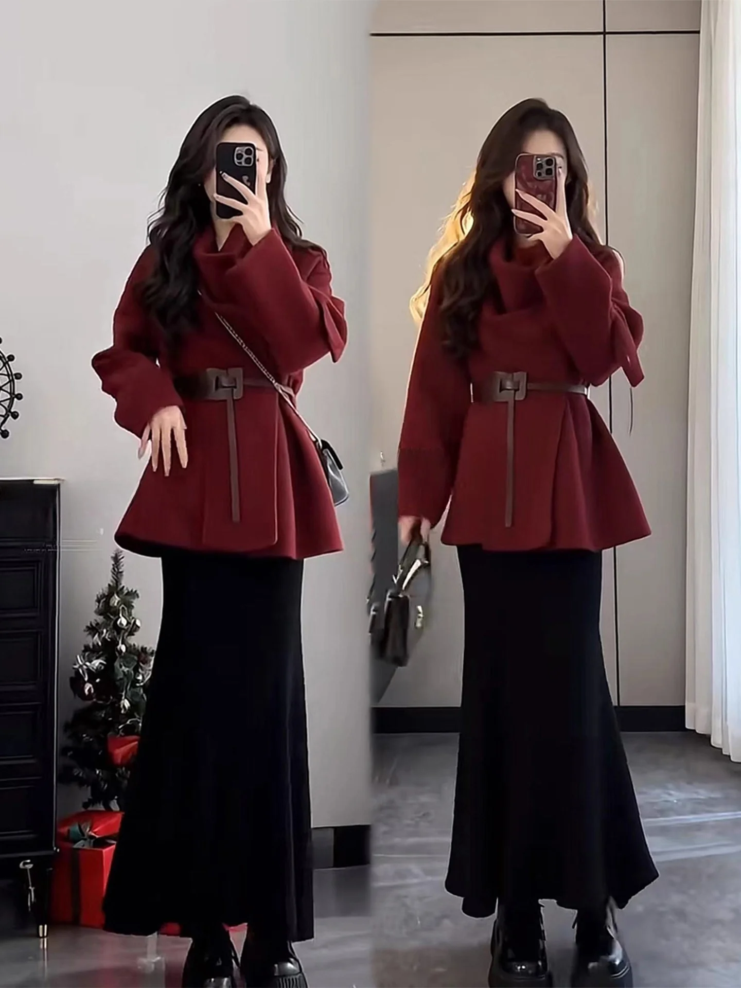 

Зимний модный комплект больших размеров для женщин: теплый и удобный ансамбль с шарфом и юбкой с высокой талией