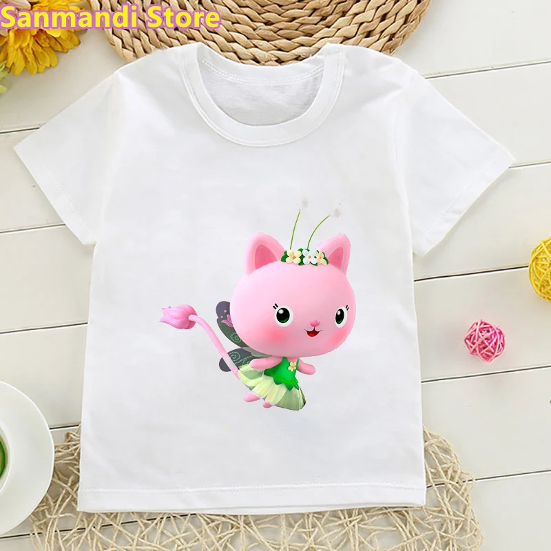 Gabbys Doll House Mermaid Cat Print T Shirt Kids Clothes Girls/Boys Funny Summer Tops Short Sleeve Tshirt Children Clothing