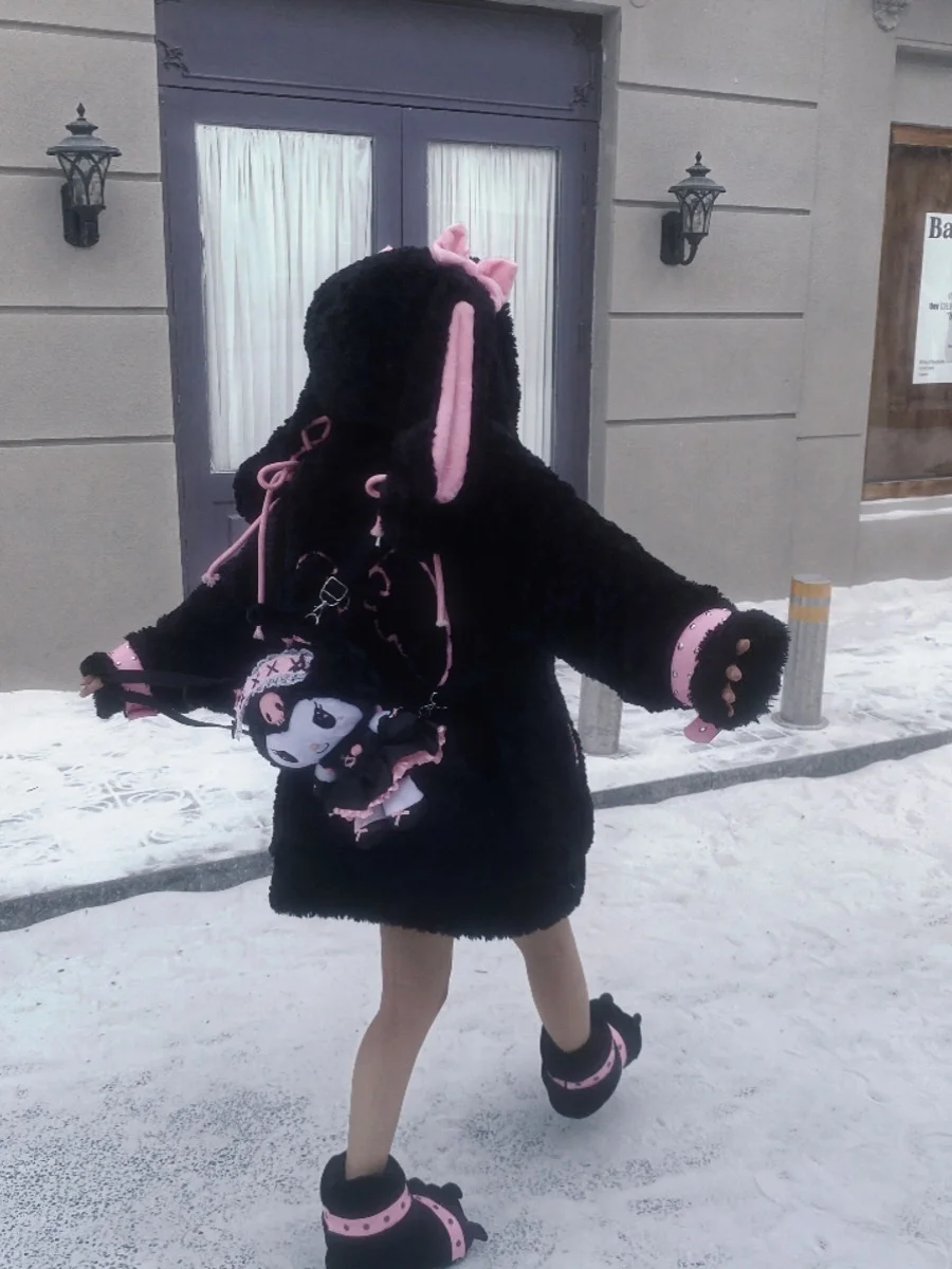 Winter New Soft Girl Big Rabbit Ears Cute Cotton-Padded Clothes Personality Girls Y2K Plush Coat Thickened Warm Parkas