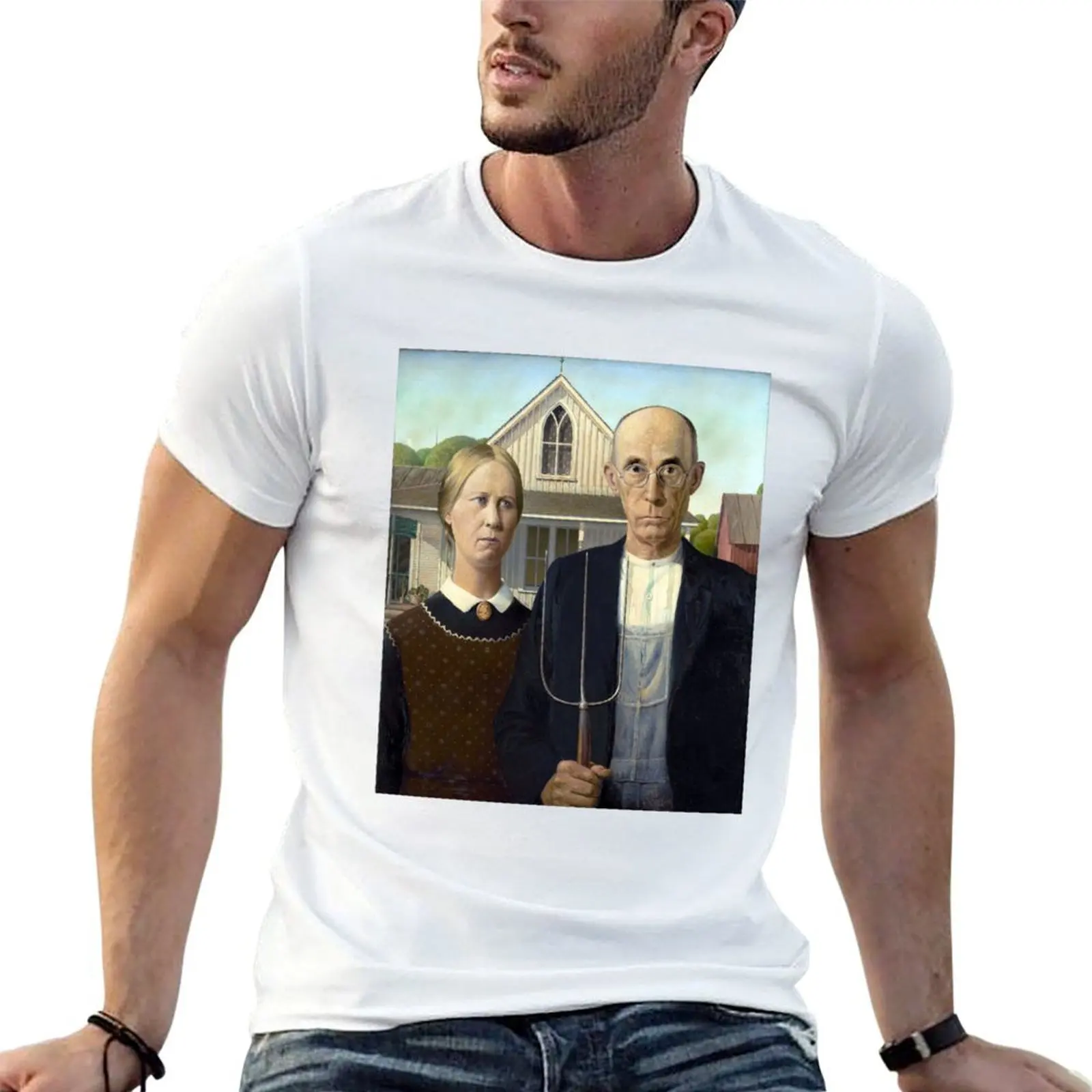 

Iconic American Gothic by Grant Wood T-Shirt t shirts cotton 100% cotton t shirt man T-Shirt
