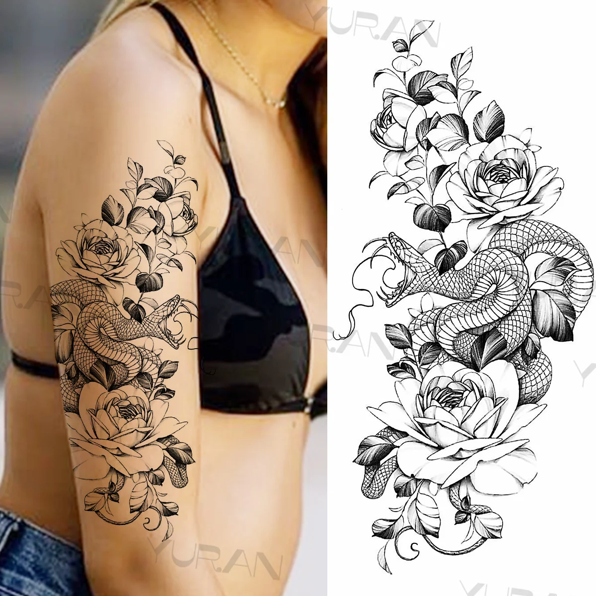 Large Sun Flower Temporary Tattoos For Women Realistic Skull Snake Jellyfish Mandala Anchor Fake Tattoo Sticker Arm Body Tatoos