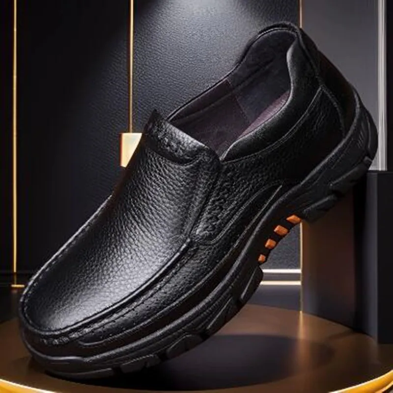 New Fashion Handmade Genuine Leather Shoes Men Loafers Soft Leather Men Thick Sole Casual Shoes Male Footwear Slip-on Sneakers