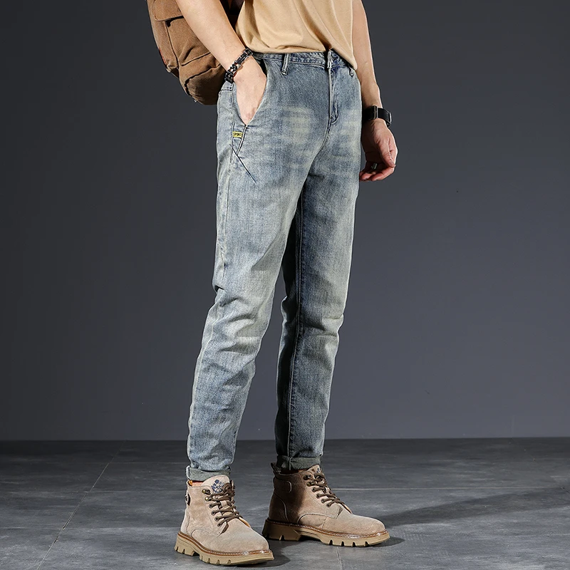 Denim Spring/Summer Retro Slim Fit Small Feet Grey Elastic Casual Men's Pants Jeans For Men Clothing  Skinny Jeans Men