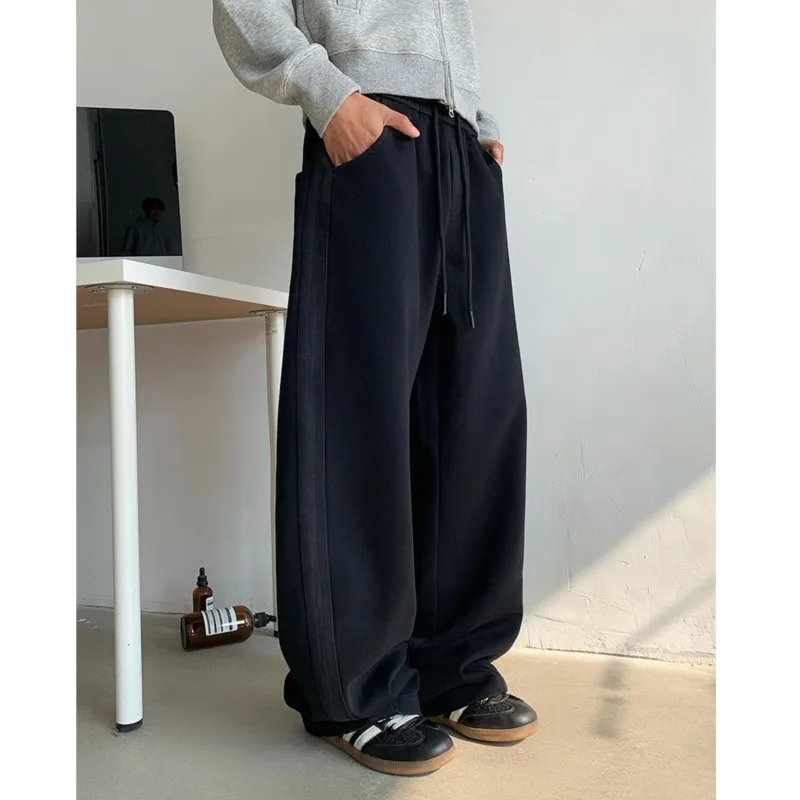 

Повседневные мешковатые брюки, мужские полосатые брюки с широкими штанинами, спортивные брюки на открытом воздухе, прямые спортивные штаны, нейтральные, высококачественные длинные свободные брюки