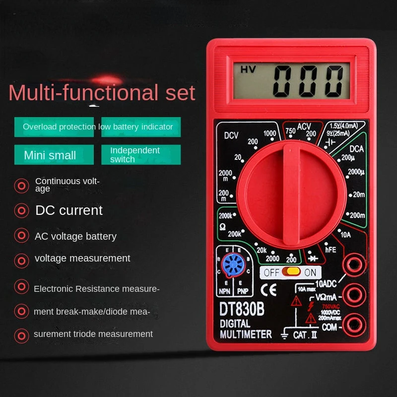 

Small Portable Digital Multimeter Household Multi-Functional Experiment Current Voltage Maintenance Electrician Multimeter 830B+