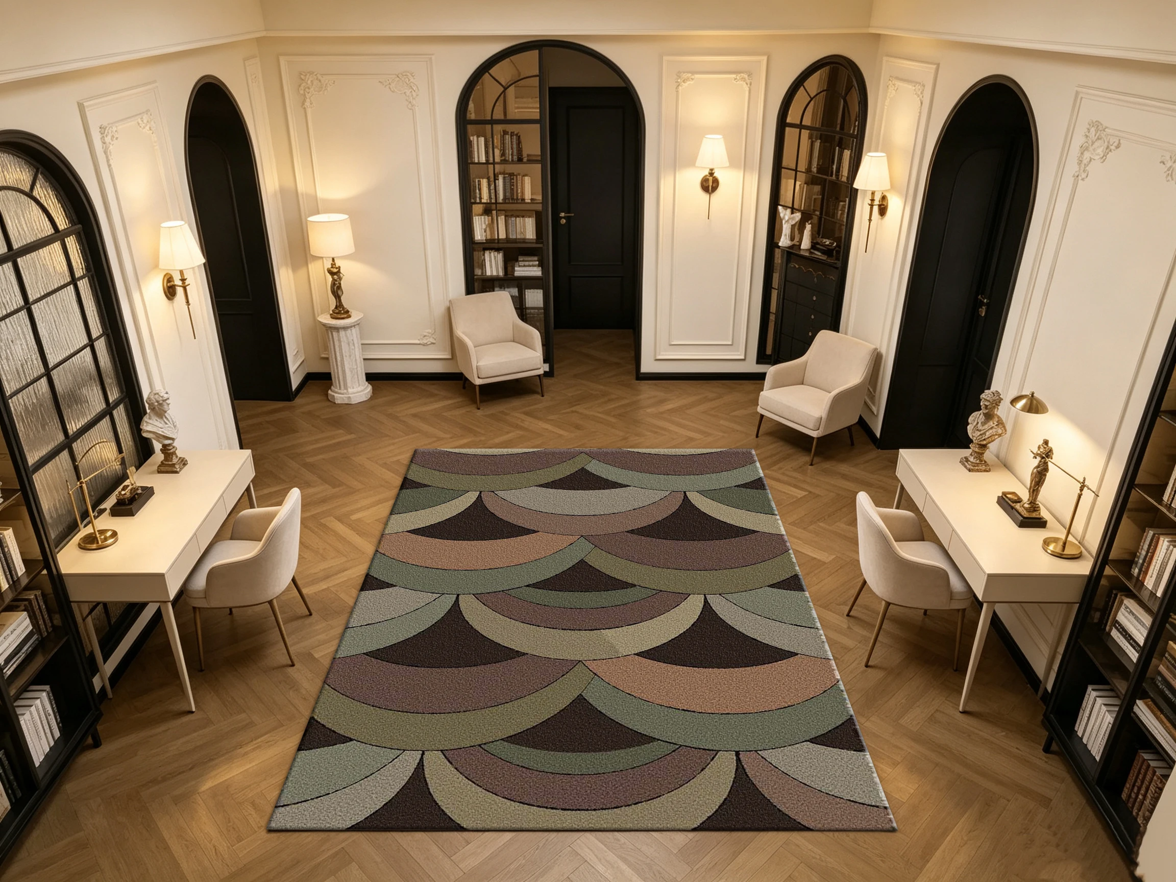 Vintage Earth‑Tone Interlocking Curved Geometric Carpet Flooring Retro Household Indoor Decor Floor Rug
