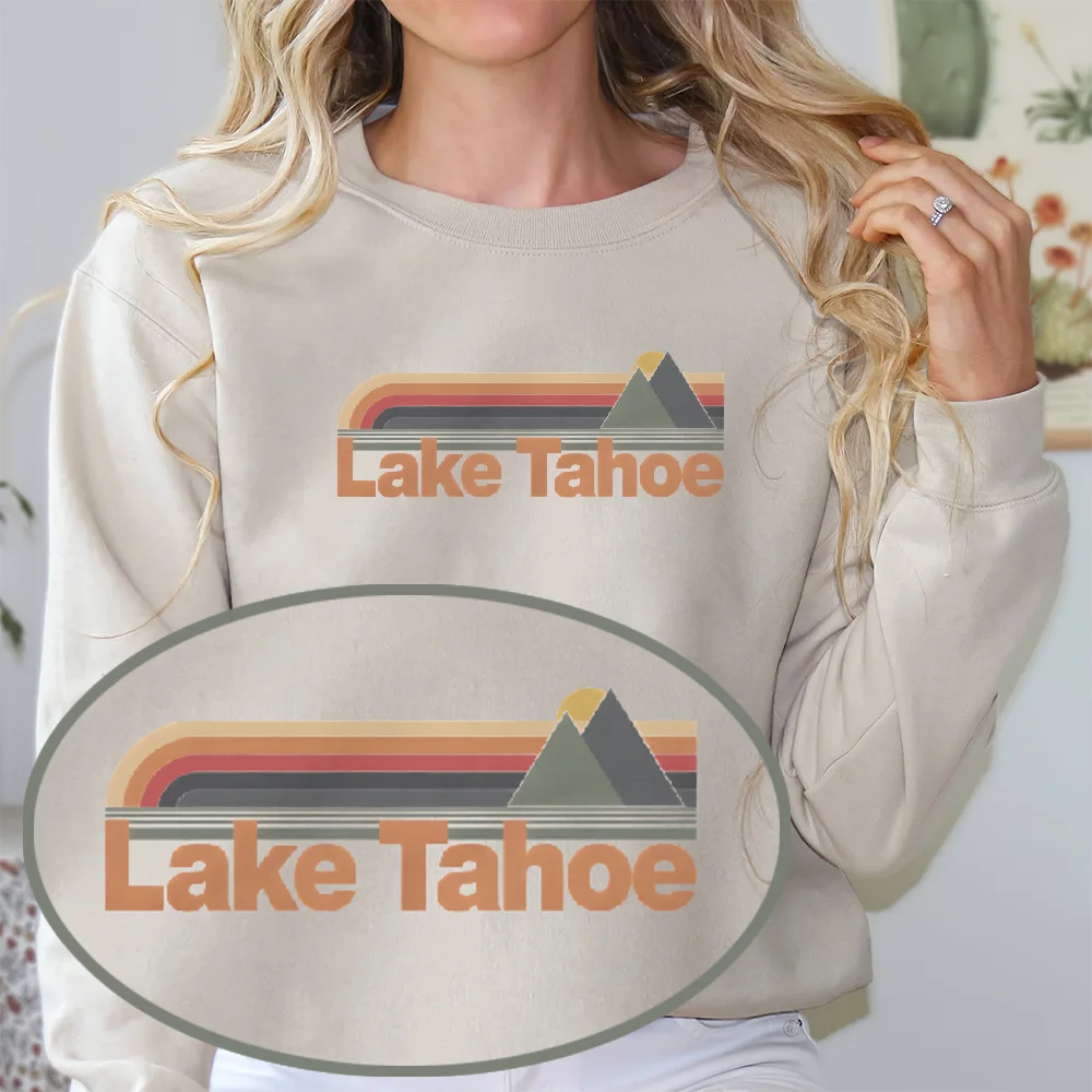 

American Retro Vintage Sweatshirt Graphic Hoodies Y2K Tops Casual Daily Wear Unisex Versatile Stylish Pullover Lake Tahoe