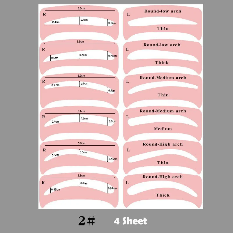 Karsyngirl 4 Sheets 24 Popular Models Shaping Eyebrows Template Sticker Auxiliary Card Trimming Eyebrow Shapes Eye Makeup