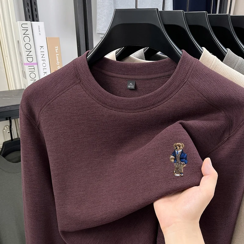 High end fashion men's brand velvet warm pullover autumn original teddy bear exquisite embroidery Korean version knitted sweate