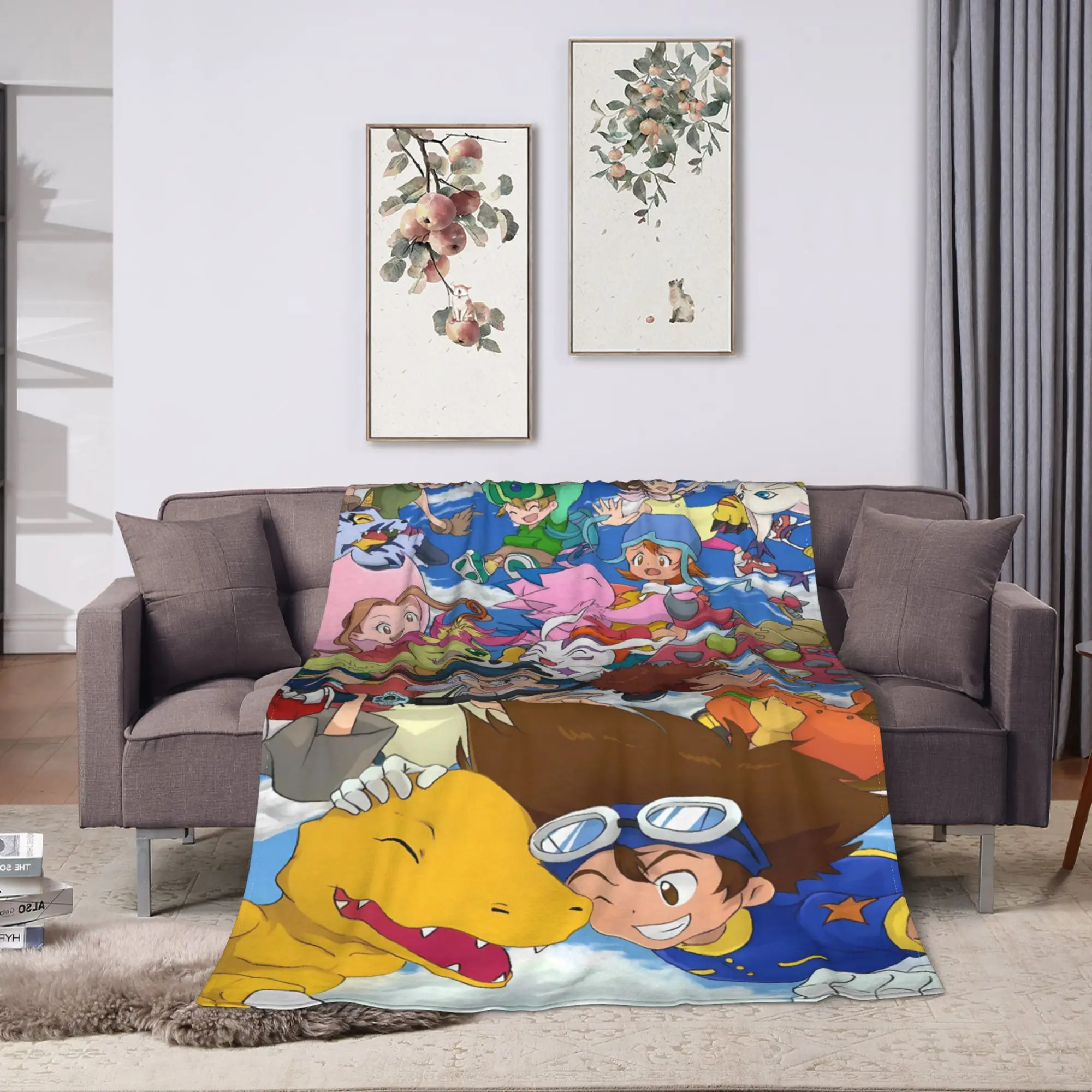 Cartoon Digimon Adventure Blankets  Soft Fluffy Plush Throw Blanket For Couch Chair Sofa Bed Picnic Flannel Bedspread Bed Cover