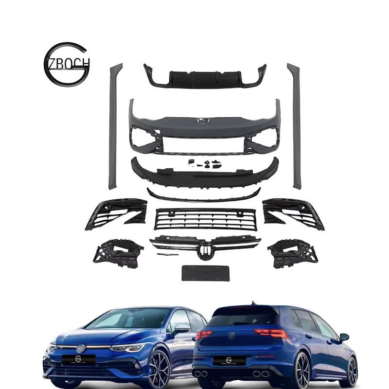 

Car Bumper Assembly for VW Golf 8 2020+ Facelift R Style Body Kits Side Skirts Diffuser Exhaust Pipe Top Spoiler Car Grill