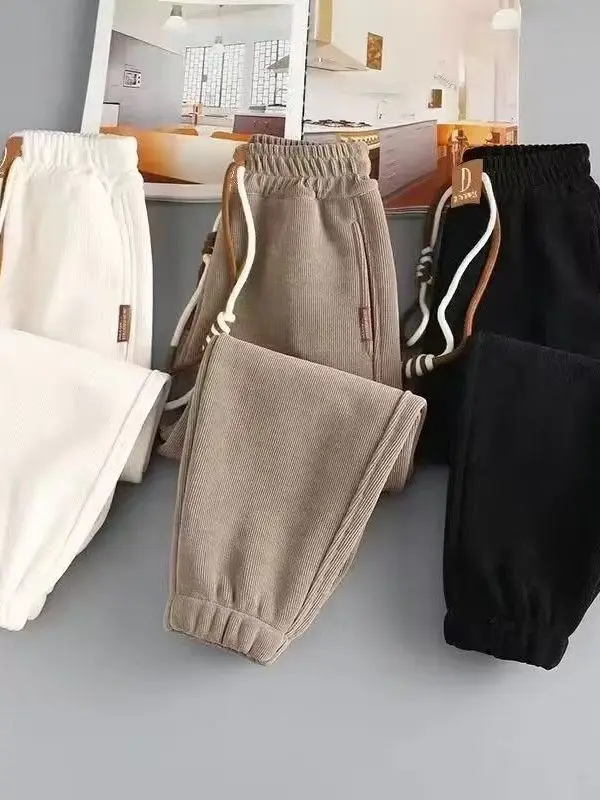 

Удобные повседневные длинные брюки, весна 2026, новая модная спортивная модель, с высокой талией, свободного кроя, в корейском стиле, из хлопка.